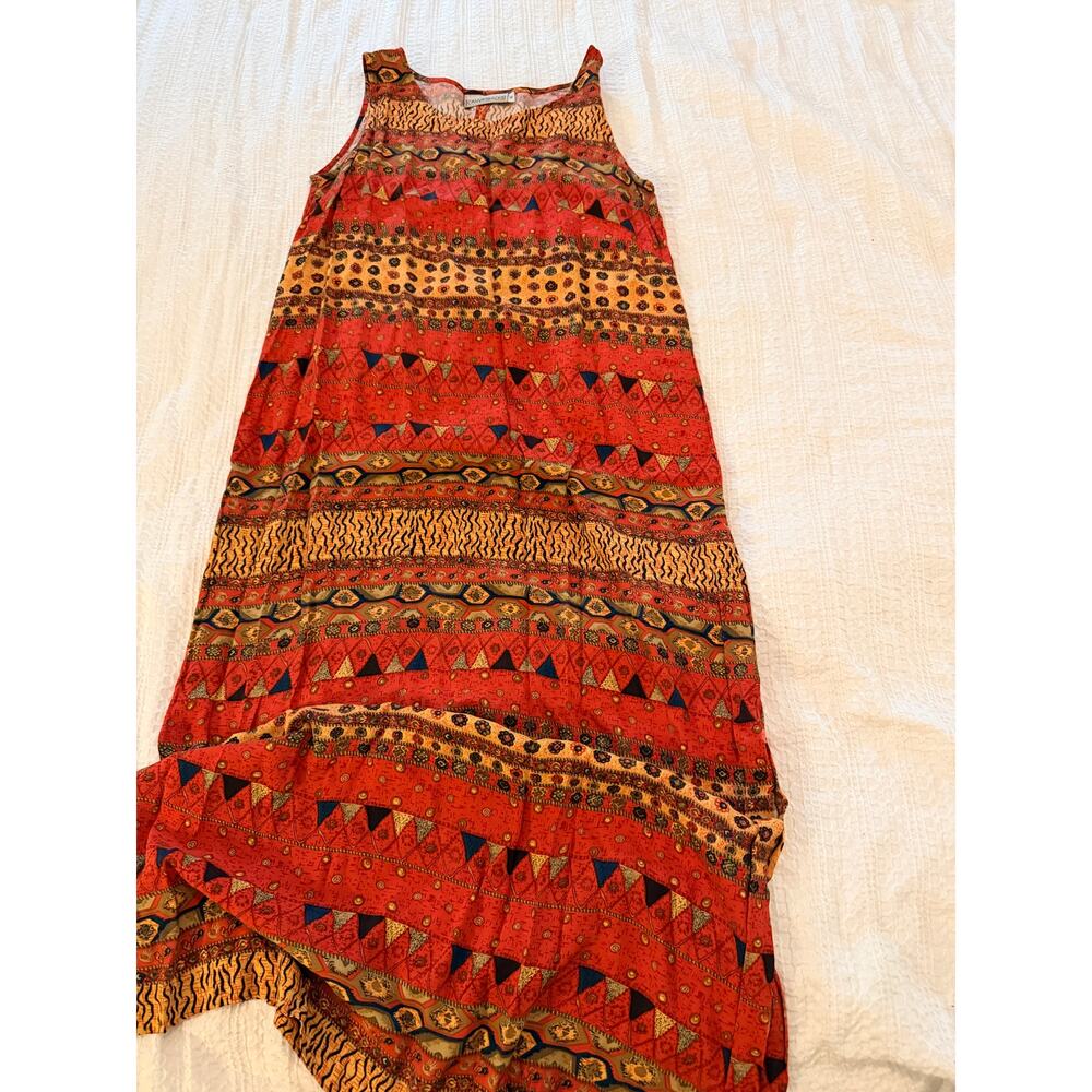 Canvasback Slip On Tribal Print Summer Sleeveless Maxi Dress Red Size Medium